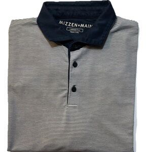 Mizzen+Main Men's Polo Shirt L trim Fit - Navy and White Stripes